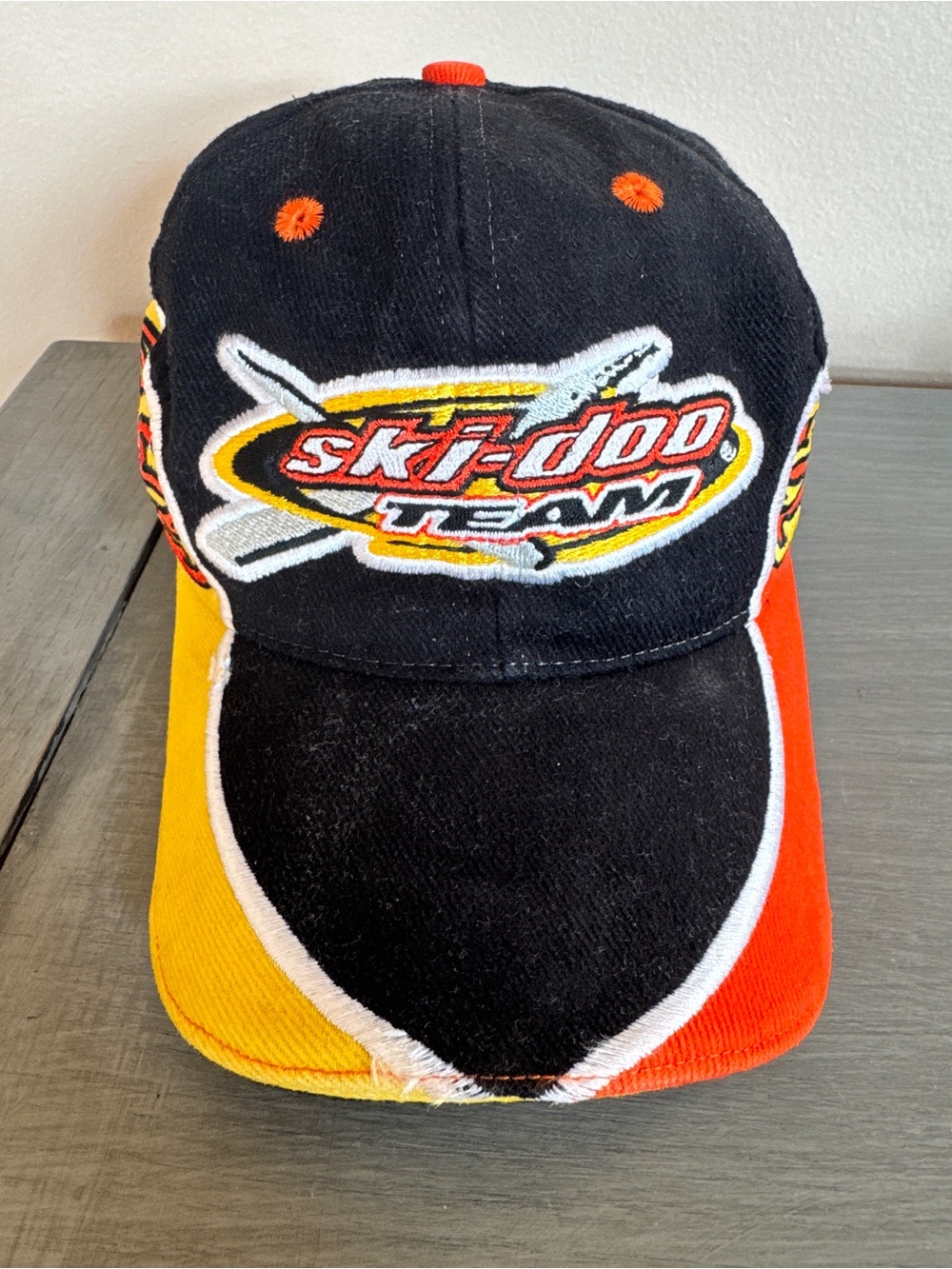 VTG Embroidered ski-doo Strap back Hat Black/Yellow With Flame Design.